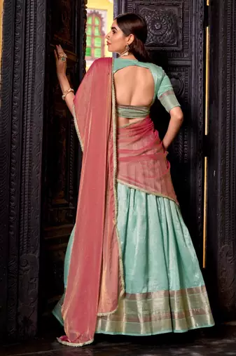 sky blue art silk woven lehenga choli