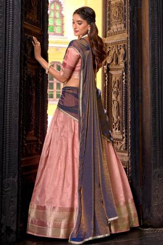 peach art silk woven lehenga choli