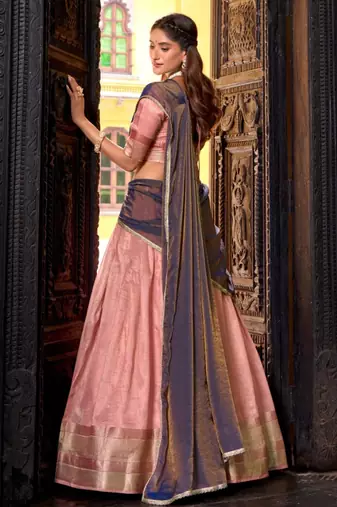 peach art silk woven lehenga choli