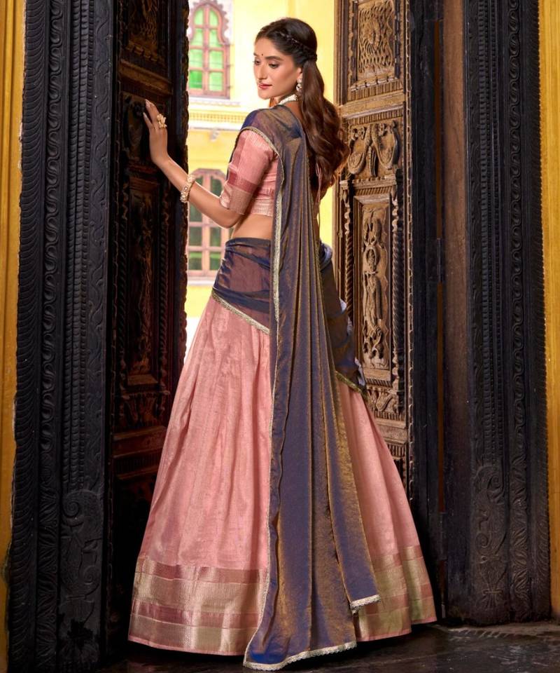 peach art silk woven lehenga choli
