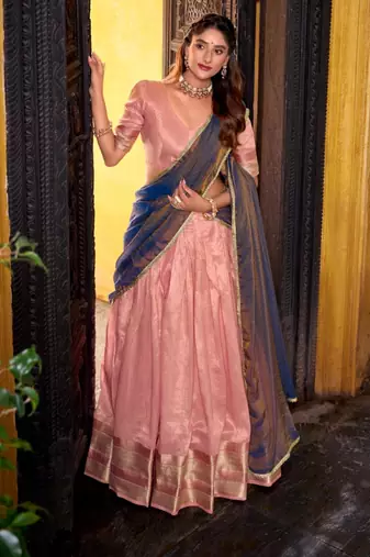 peach art silk woven lehenga choli