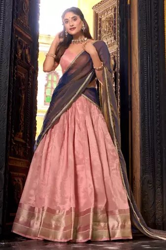 peach art silk woven lehenga choli