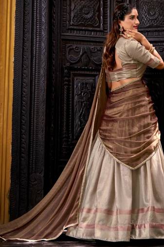 beige art silk woven lehenga choli