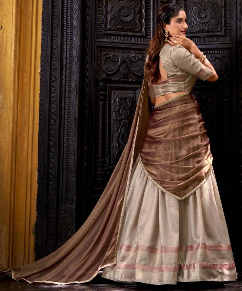 beige art silk woven lehenga choli