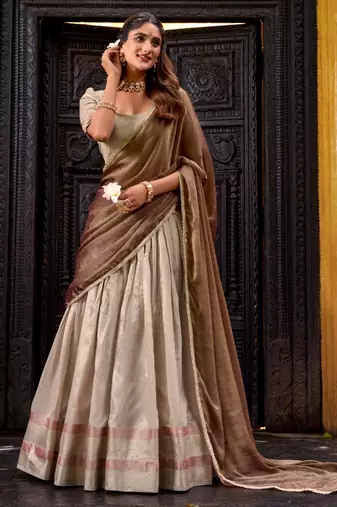 beige art silk woven lehenga choli