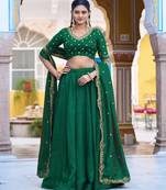 green silk blend plain lehenga choli