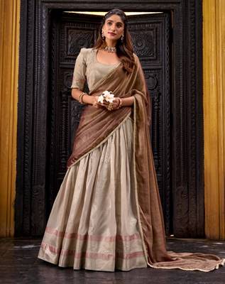 beige art silk woven lehenga choli 3