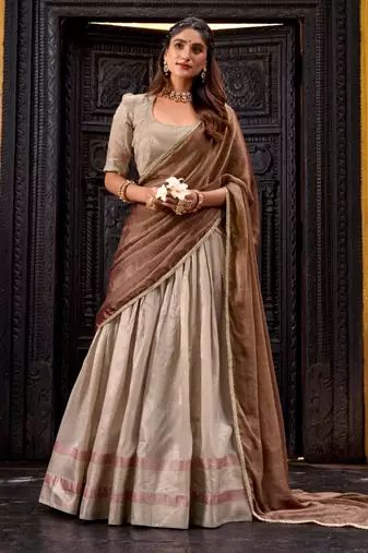 beige art silk woven lehenga choli