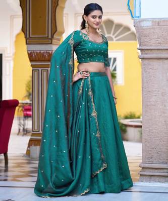 teal silk blend plain lehenga choli 2