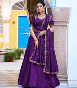 purple silk blend plain lehenga choli