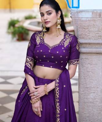 purple silk blend plain lehenga choli 2