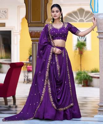 purple silk blend plain lehenga choli 3
