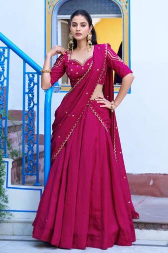 magenta silk blend plain lehenga choli