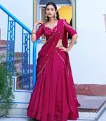 magenta silk blend plain lehenga choli