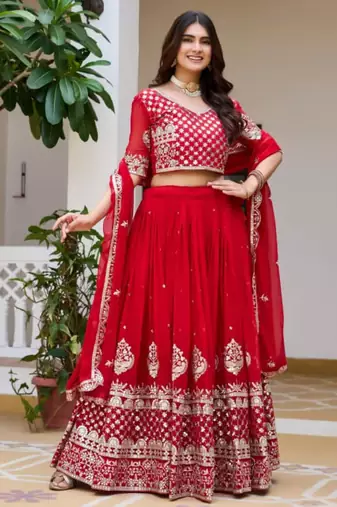 royal blue georgette embroidered lehenga choli