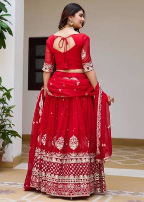 royal blue georgette embroidered lehenga choli with free size upto 44 3
