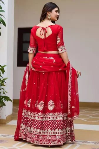 royal blue georgette embroidered lehenga choli