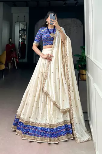 cream silk blend embroidered lehenga choli