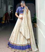 cream silk blend embroidered lehenga choli