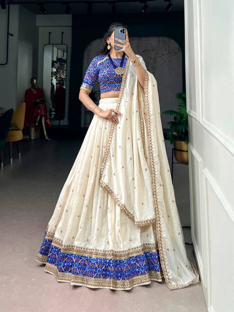cream silk blend embroidered lehenga choli