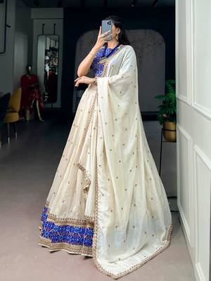 cream sequin work silk lehenga choli 2