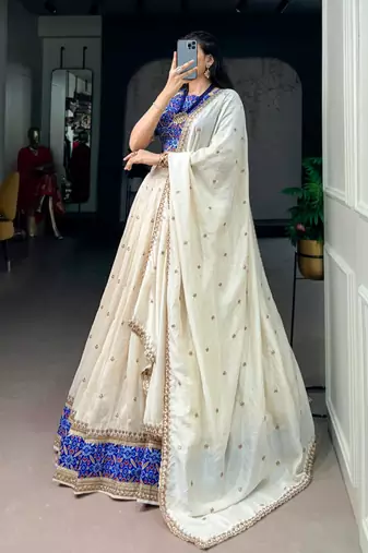 cream silk blend embroidered lehenga choli