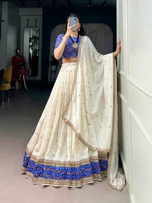 cream sequin work silk lehenga choli 3