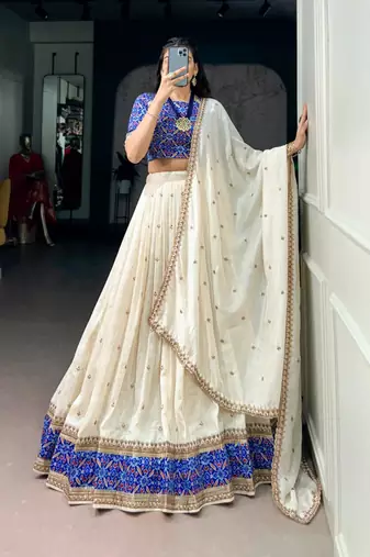 cream silk blend embroidered lehenga choli