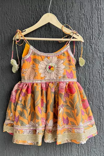 Orange printed cotton kurta set