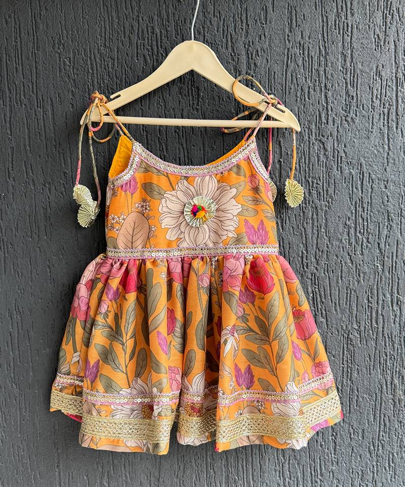 Orange printed cotton kurta set