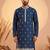 Mens silk blend blue solid embroidered calf length straight kurta