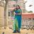 Olive Green & Rama Blue kanjivaram silk half blend lehenga saree with blouse and dupatta For Women's