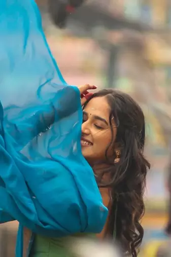 Olive Green & Rama Blue kanjivaram silk half blend lehenga saree with blouse and dupatta For Women's