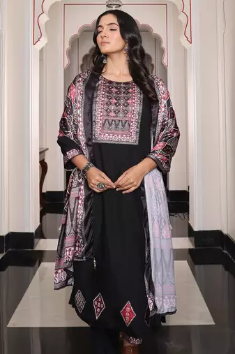 Women's viscose shimmer solid embroidered straight kurta with pant set