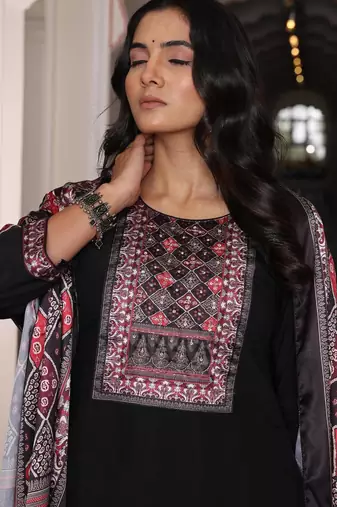 Women's viscose shimmer solid embroidered straight kurta with pant set