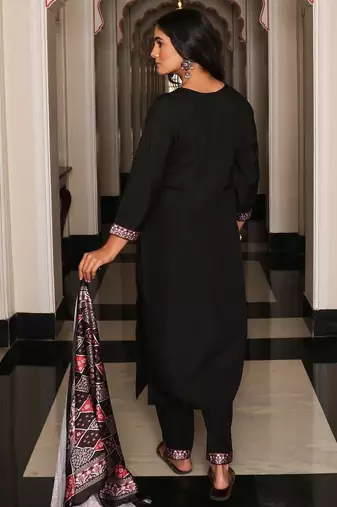 Women's viscose shimmer solid embroidered straight kurta with pant set