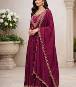 Women's soft silk ethnic motif embroidered work sequance work anarkali kurta with pant set