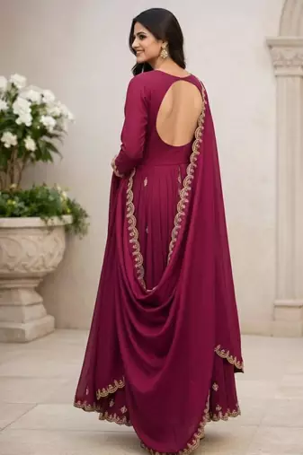 Women's soft silk ethnic motif embroidered work sequance work anarkali kurta with pant set