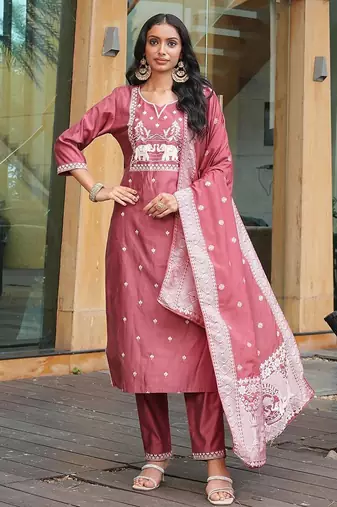 Women's vatican embroidered with multi thread work embroidered straight kurta with pant set