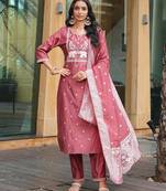 Women's vatican embroidered with multi thread work embroidered straight kurta with pant set