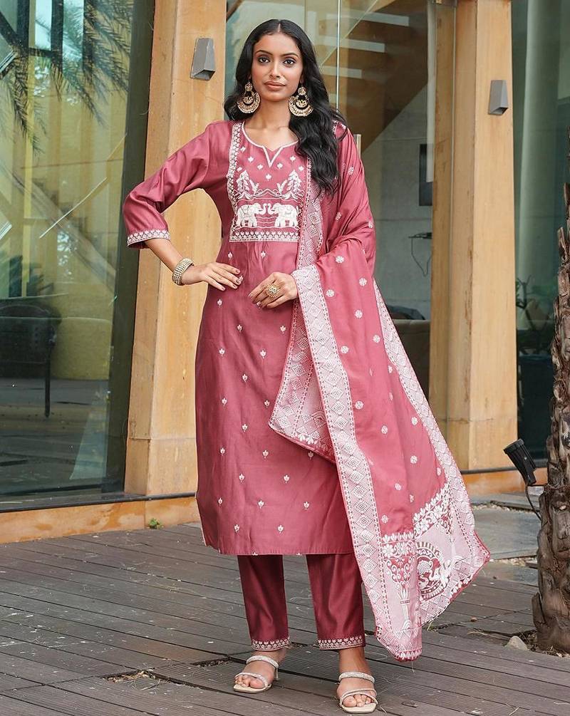 Women's vatican embroidered with multi thread work embroidered straight kurta with pant set