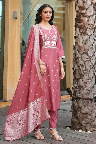 Women's vatican embroidered with multi thread work embroidered straight kurta with pant set
