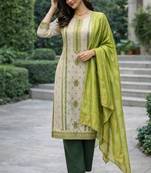 Women's jequard silk ethnic motif printed straight kurta with pant set