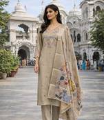 Women's cotton silk ethnic motif embroidered straight kurta with pant set
