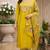 Women's mustard cotton silk yoke design embroidered straight kurta and pant set with dupatta