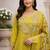 Women's mustard cotton silk yoke design embroidered straight kurta and pant set with dupatta