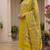 Women's mustard cotton silk yoke design embroidered straight kurta and pant set with dupatta
