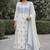 Women's white rayon floral embroidered anarkali kurta and pant set with dupatta