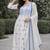Women's white rayon floral embroidered anarkali kurta and pant set with dupatta