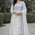 Women's white rayon floral embroidered anarkali kurta and pant set with dupatta